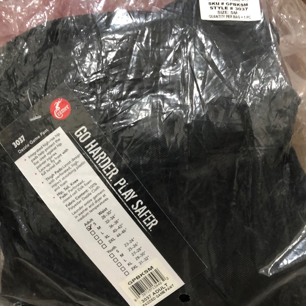 NWT Cramer 3037 Dazzle Game Pant Adult S Pad Football Pant Black Lace Up